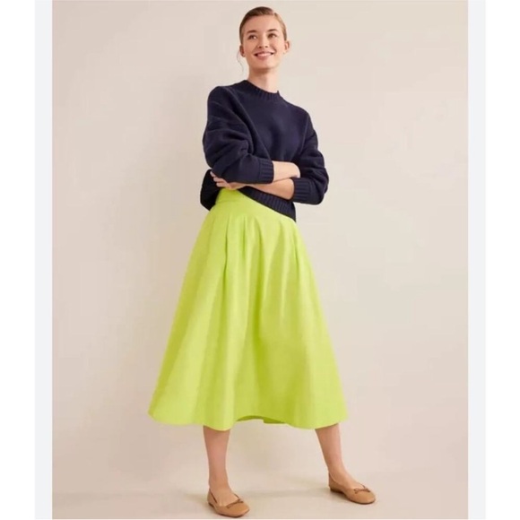Boden Neon Lime Green A-Line Midi Skirt sz 8P - Picture 1 of 5